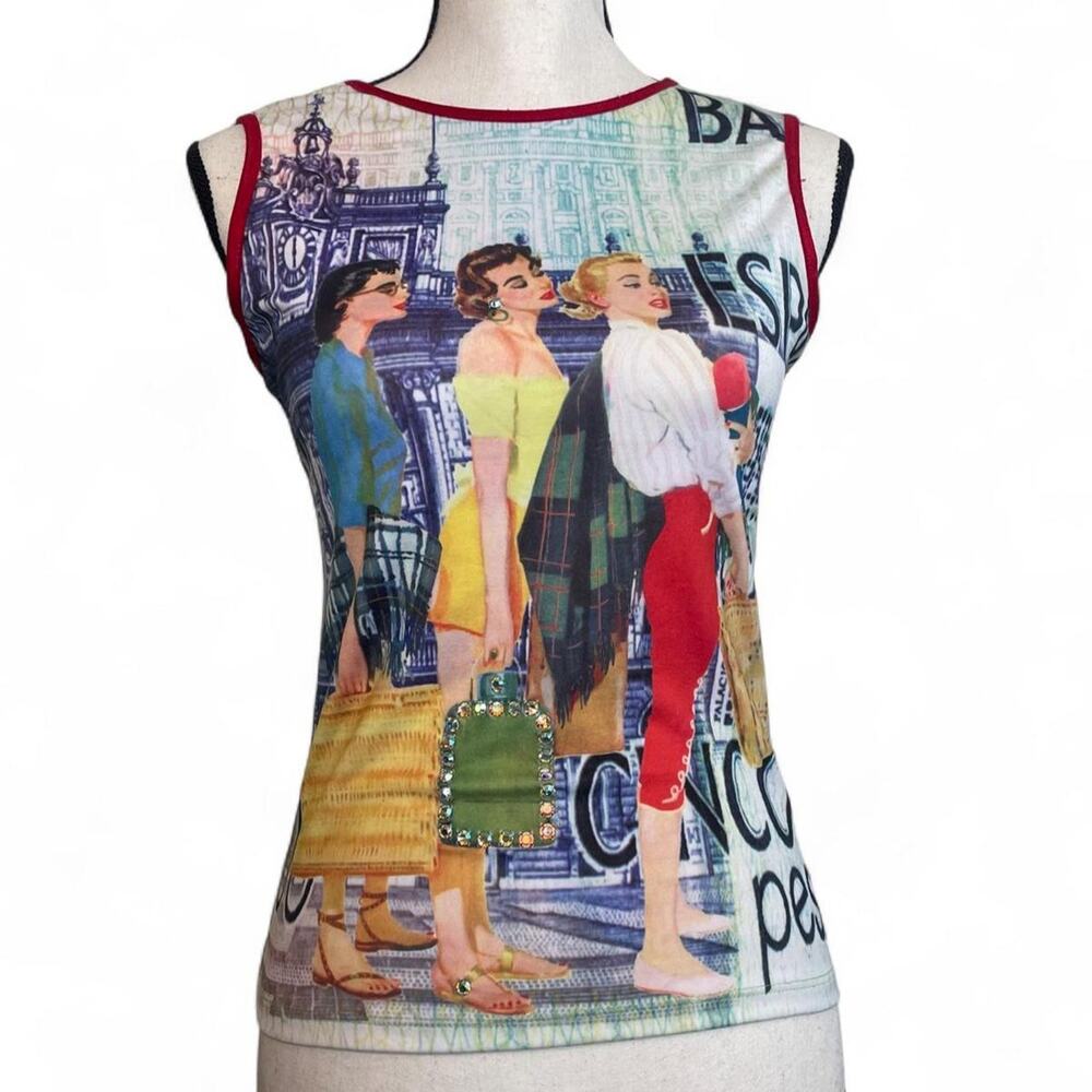 Vintage Y2K Graphic Embellished Sleeveless Tank Top Travel Leopard Print Sz M